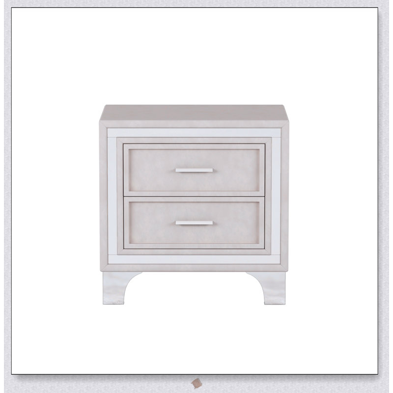2-Drawer Nightstand with Metal Legs for Bedroom, Fully Assembled Except Legs, Durable and Space-Saving Design, Beige