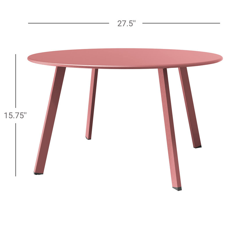 Table basse d'extérieur ronde en acier 27,5 po Cera, Rose aube