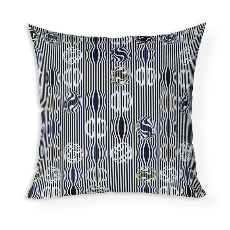 Coussin décoratif géométrique Gridscape, Bleu / Beige, H 26 po x l 26 po