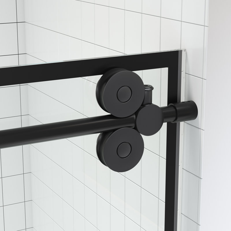 Porte de douche sans cadre Julien avec l 60 po x H 76 po avec trempage à chaud et revêtement protecteur, Grille noire