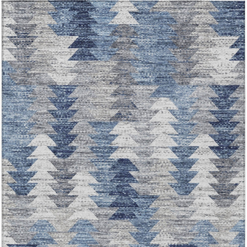 Tapis intérieur / extérieur lavable géométrique bleu marine et bleu ciel HomeRoots 9 pi x 12 pi