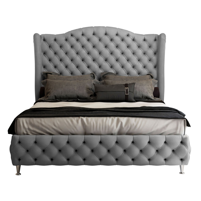 Breyton Upholstered Bed, European Double, Dark Grey