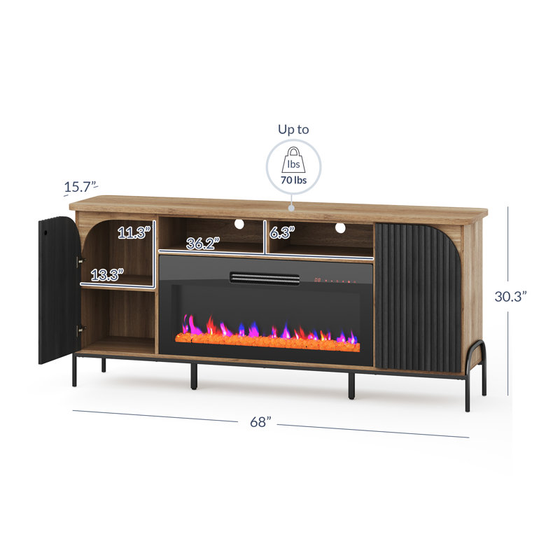 Camel 68 Inch TV Stand with Electric Fireplace and Cabinets
