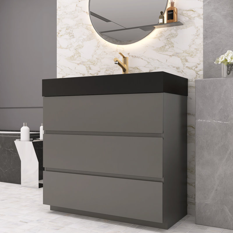Ensemble de meuble-lavabo simple 35,8 po Dosie, Gris, Noir mat