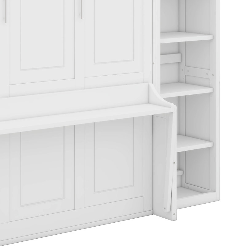 Grand lit escamotable avec bureau et bibliothèque, Blanc
