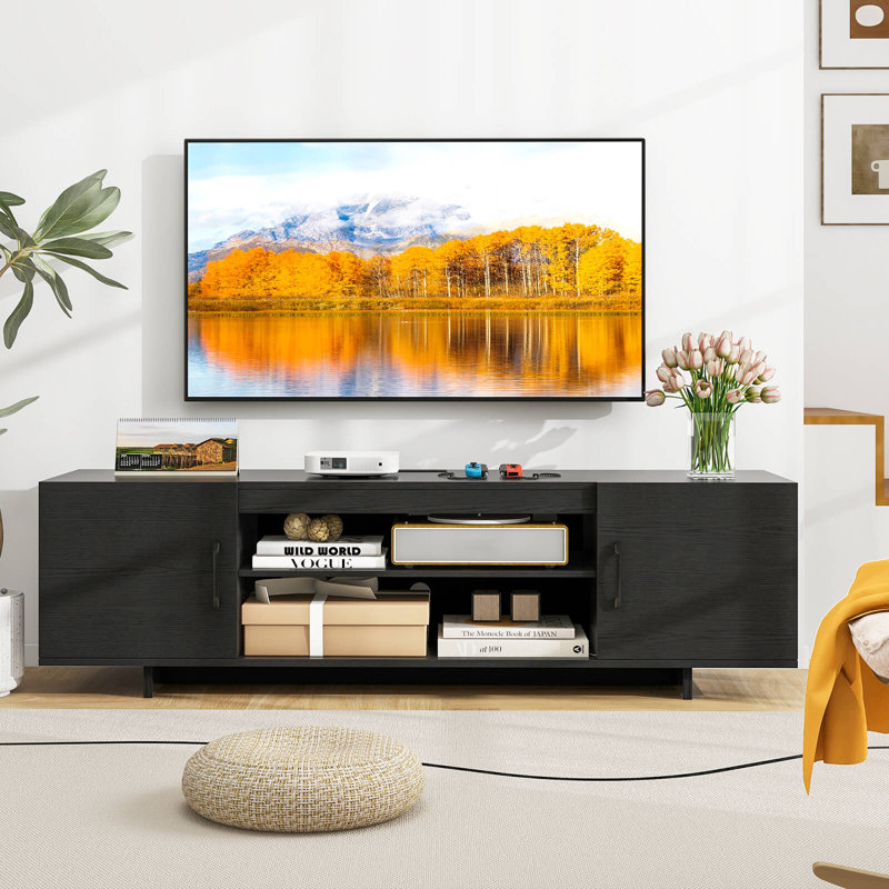 Meuble télé pour meuble télé 70 po avec prise de courant moderne et 2 trous pour câbles brun, Noir