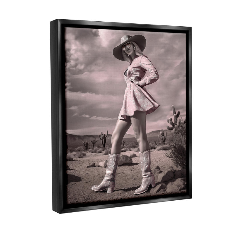 «Glam Cowgirl In Dress Floater Frame» par Ziwei Li sur, Cadre flottant noir de jais, H 31 po x l 25 po