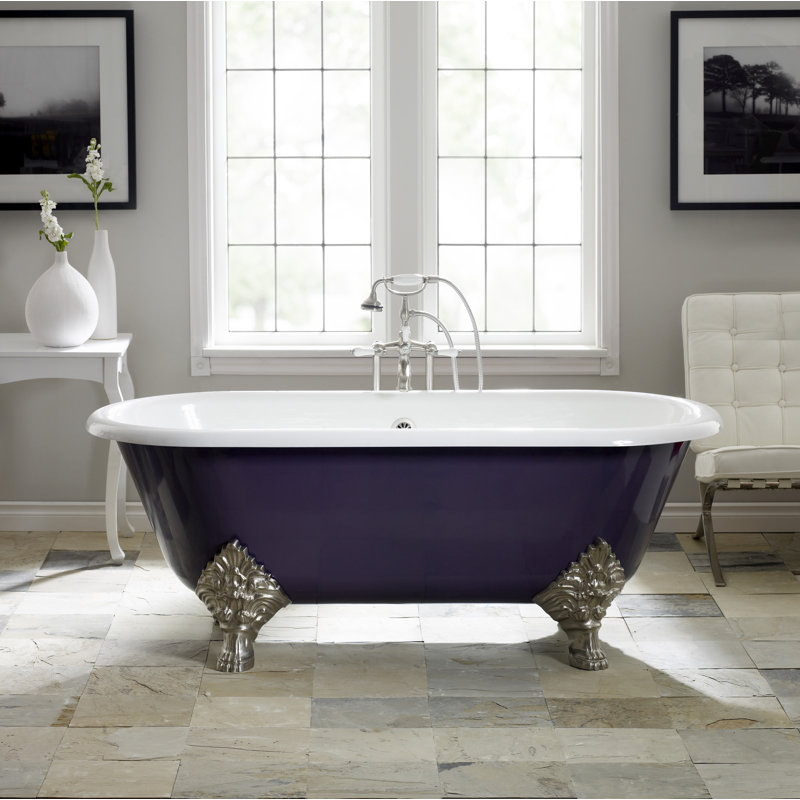 Carlton 70'' L Soaking Bathtub, Polished Brass, White Interior with White Exterior