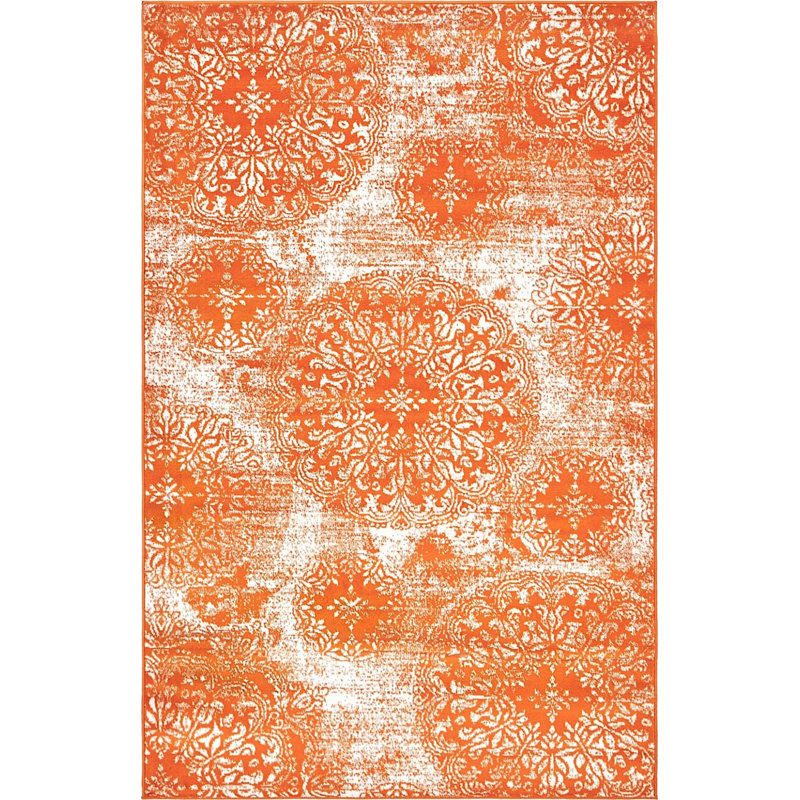 Tapis floral Brandt, Rectangle 4 pi 1 po x 6 pi 1 po, Orange / ivoire