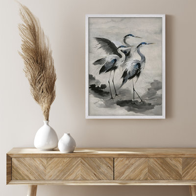«Blue Herons», reproduction d'art encadrée à l'aquarelle, grue d'inspiration asiatique, pour un vestibule serein ou un décor d'étude de style japonais