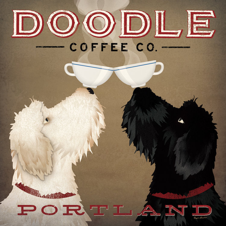 « doodle coffee co. », art textuel sur toile tendue, H 37 po x l 37 po x P 1,5 po