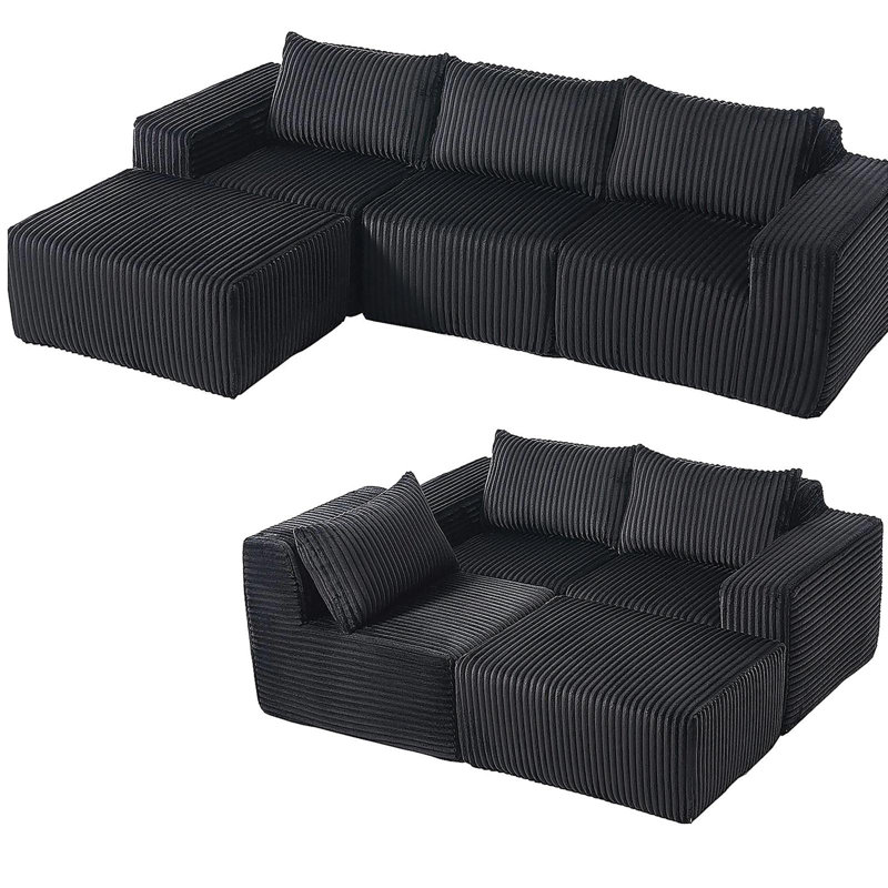 Canapé modulaire moderne minimaliste, canapé en nuage rembourré en forme de L avec sièges profonds, méridienne orientée à droite pour le salon