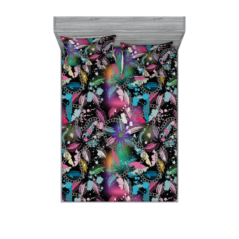 Drap-housse et taies décoratives 3 pièces Ambesonne, Ensemble de draps pour grand lit avec 2 taies d'or