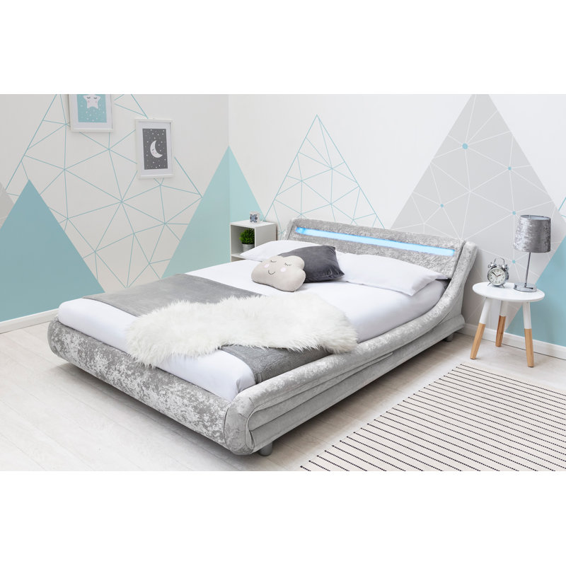 Arine Upholstered Bed with Mattress, Crushed Silver, No Mattress, Double (4'6)