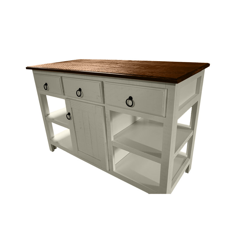 Rustic 60" Solid Wood Kitchen island, Soft White