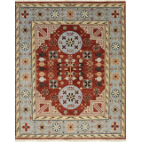 Coral Hand-Knotted Wool Rosettes Motif Geometric Modern Contemporary Carpet Rug