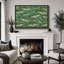«Green Bass School Fish», reproduction d'art sur toile encadrée, impression sur toile-132153775-132153777