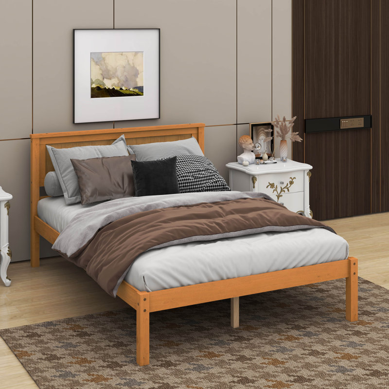 Base de lit plateforme avec tête de lit, Chêne, Lit double