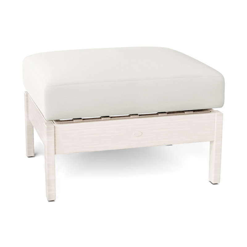 Kennebunkport Outdoor Ottoman with Cushion, No Welt, Chalk, Natural White