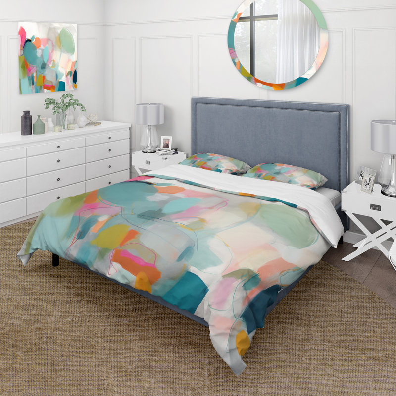 Ensemble de housse de couette rose, bleu, minimalisme, fluidité IV, Housse de couette simple et deux taies décorative