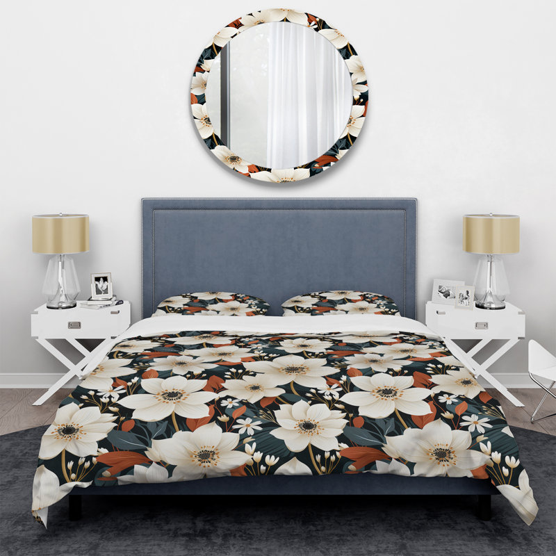 Ensemble de housse de couette Black Beige Garden Flower Serenade III, Housse de couette pour très grand lit et 2 très