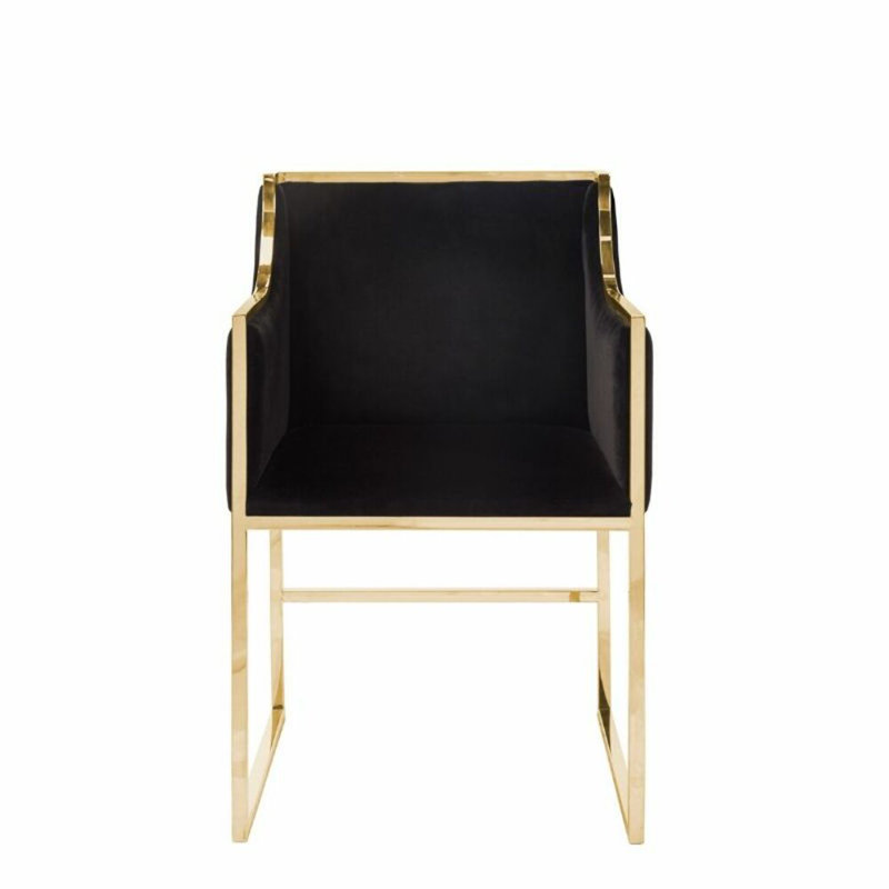 Chaise avec accoudoirs en velours Kusta, Noir et or