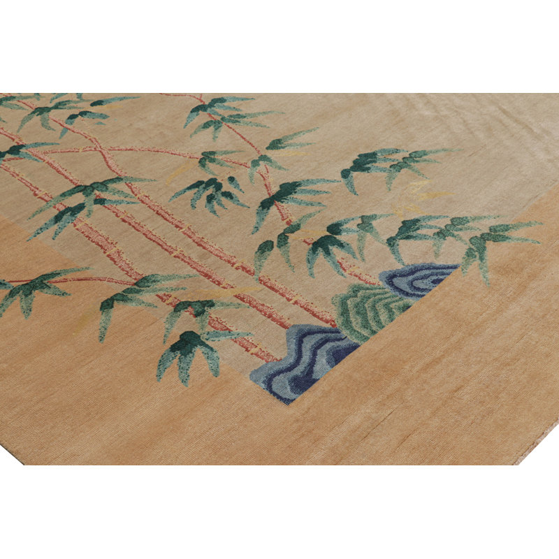 Rug & Kilim’S Oversized Chinese Art Deco Style Floral Square Rug In Beige, Rectangle 12' x 15'