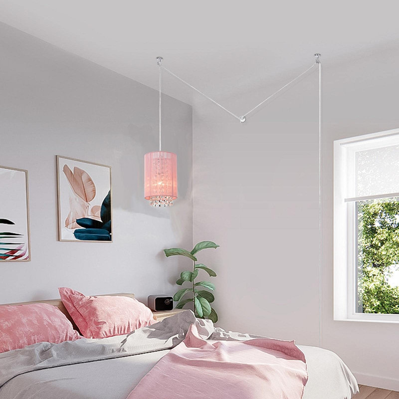 Luminaire suspendu cylindrique à 1 lumière Jemika, Rose