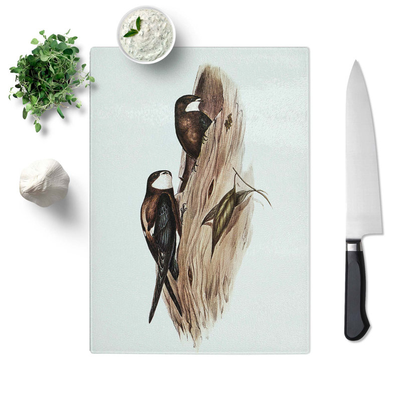 Tempered Glass Australian Spine Tailed Swallows by Elizabeth Gould Chopping Board, 28.5cm W x 20cm L