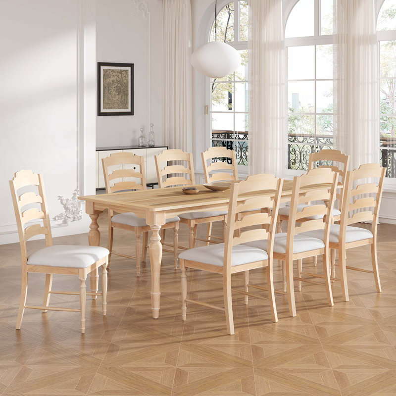 Ensemble de table de salle à manger à rallonge 9 pièces 82,7 po avec rallonge amovible de 23,6 po et 8 chaises rembourrées pour 8 personnes Vintage