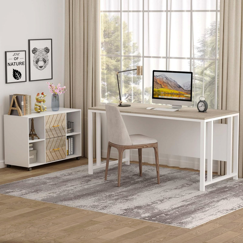 39.37-Inches Large Rolling Mobile File Cabinet With 2 Pull-Out Drawers Printer Stand & Storage Shelves For Letter Size Home Office Storage & Walnut Finish