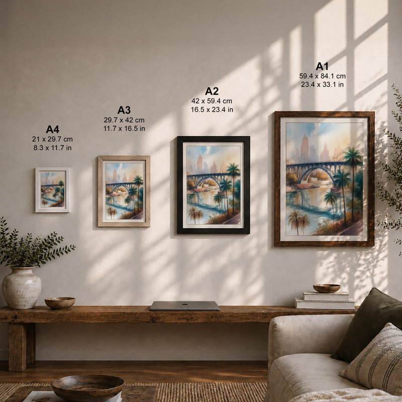 Bridge Over Water Coastal - Framed Print, Black, A3 - 42.0 x 29.7 cm