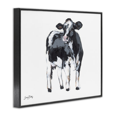 Vache laitière regardant giclée encadrée, design par Sara Baker