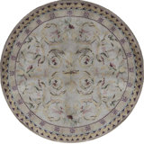 Hand-Knotted High-Quality Ivory and Beige Round Area Rug