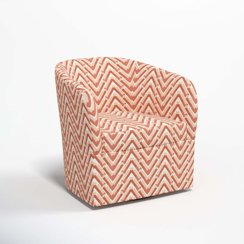 Lesia Upholstered Swivel Barrel Chair, Stroke Peach Chevron