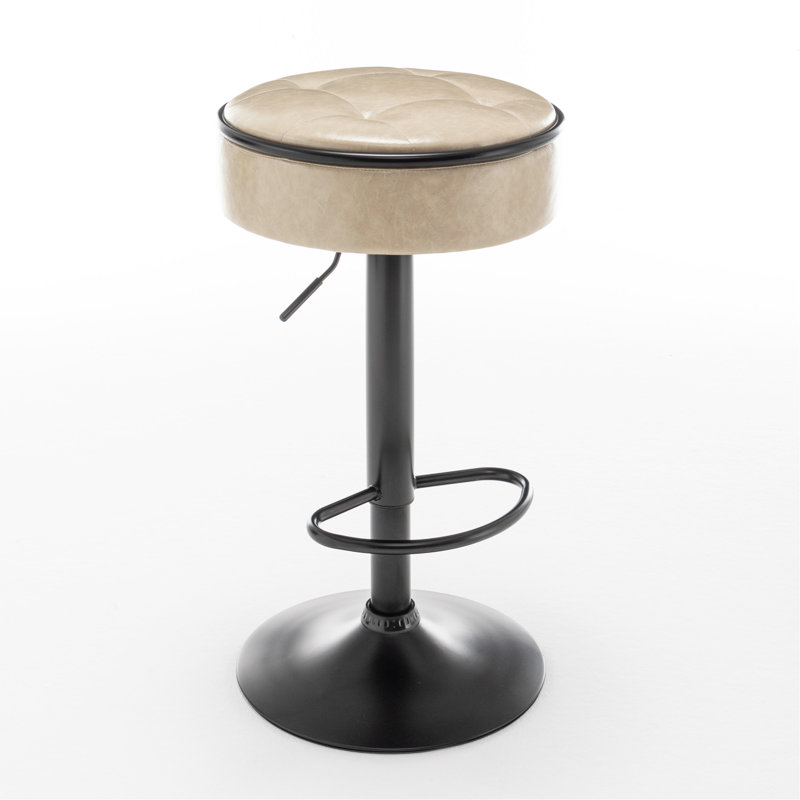 Adjustable Height Swivel Bar Stool With Hidden Storage And Linen Seat, Versatile For Various Rooms, Khaki