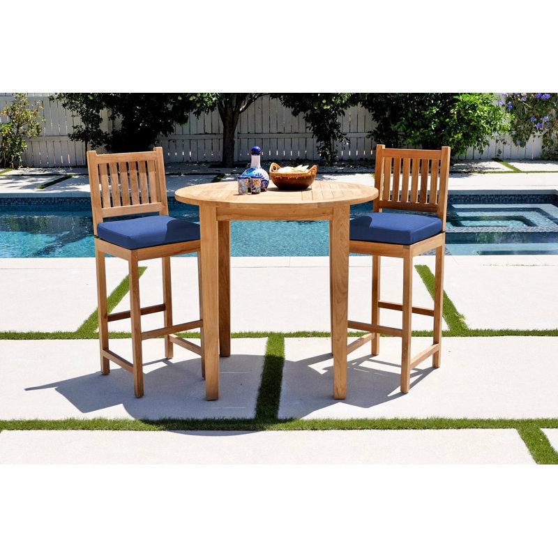 Huntington Outdoor 3 - Piece Bar Height Table with Cushions, Sapphire