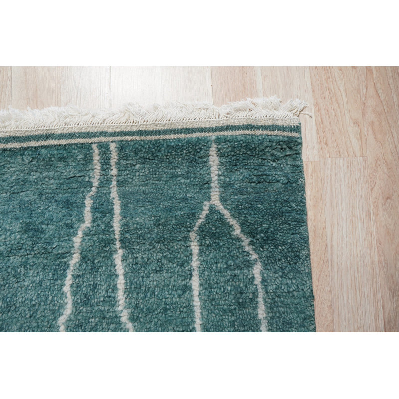 Green Hand-Knotted Wool Linear Dendrites Geometric Modern Contemporary Carpet Rug, 9' x 12'