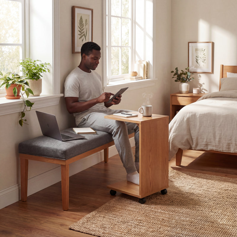 Banc de chambre rembourré gris de 53 po, base de lit en bois avec siège en tissu pour la chambre à coucher, tabouret de siège de lit