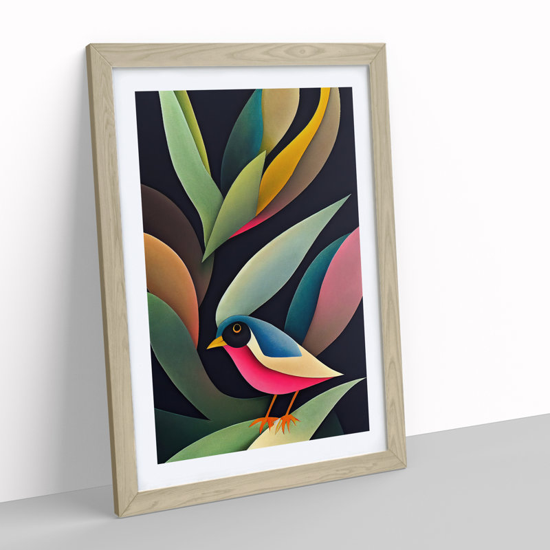 Curious Bird - Single Picture Frame Painting, 64cm H x 46cm W x 2cm D, Oak Framed