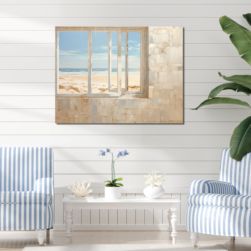 «Beach Windows Horizon I» - Impressions sur toile plage et océan, Toile tendue, H 12 po x l 20 po