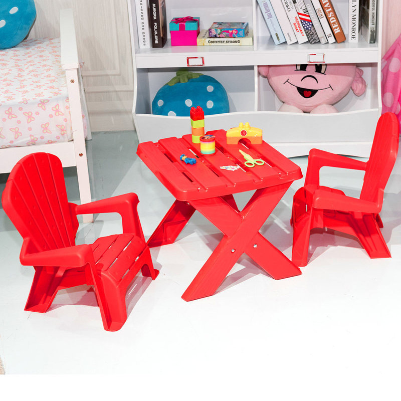 Red Plastic Kids Play Table and Chair Set