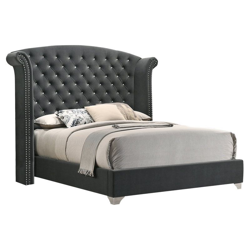 Orton Upholstered Eastern King Wingback Bed Grey, King, Gray