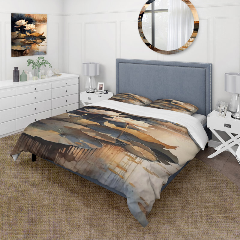 Ensemble de housse de couette en microfibre / polyester Blooming Vintage Lotus In The Pond IV Bedding