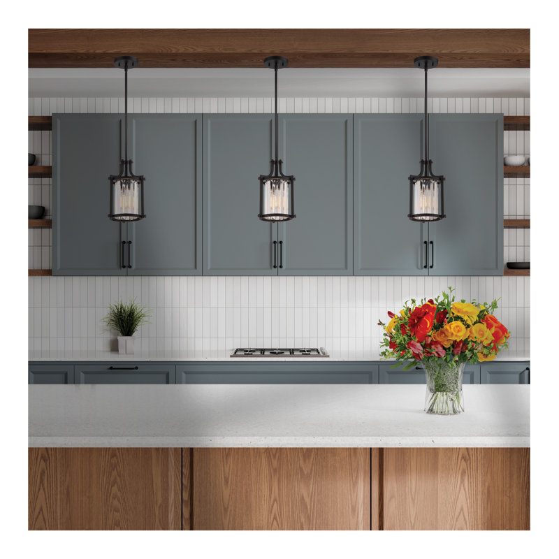 Luminaire suspendu de style lanterne géométrique 1 lumière Bunton, Bronze vieilli