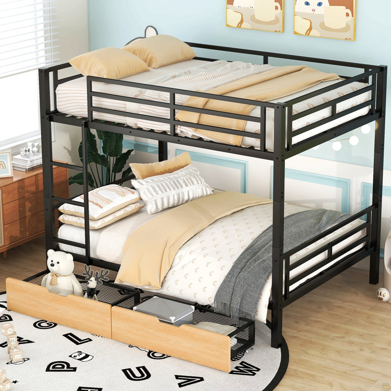 Metal Full Size Convertible Bunk Bed With 2 Drawers
