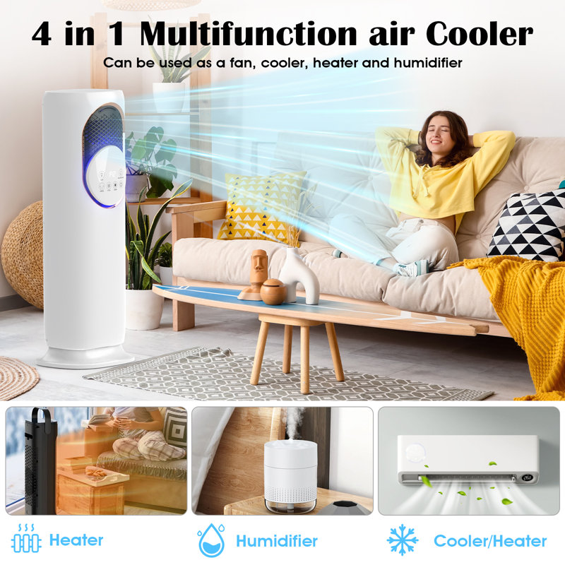 Tower Fan And Heater Combo With Humidification, 4 In 1 Space Heaters Fan For Indoor Use, 12H Timer, Tip-Over Protection