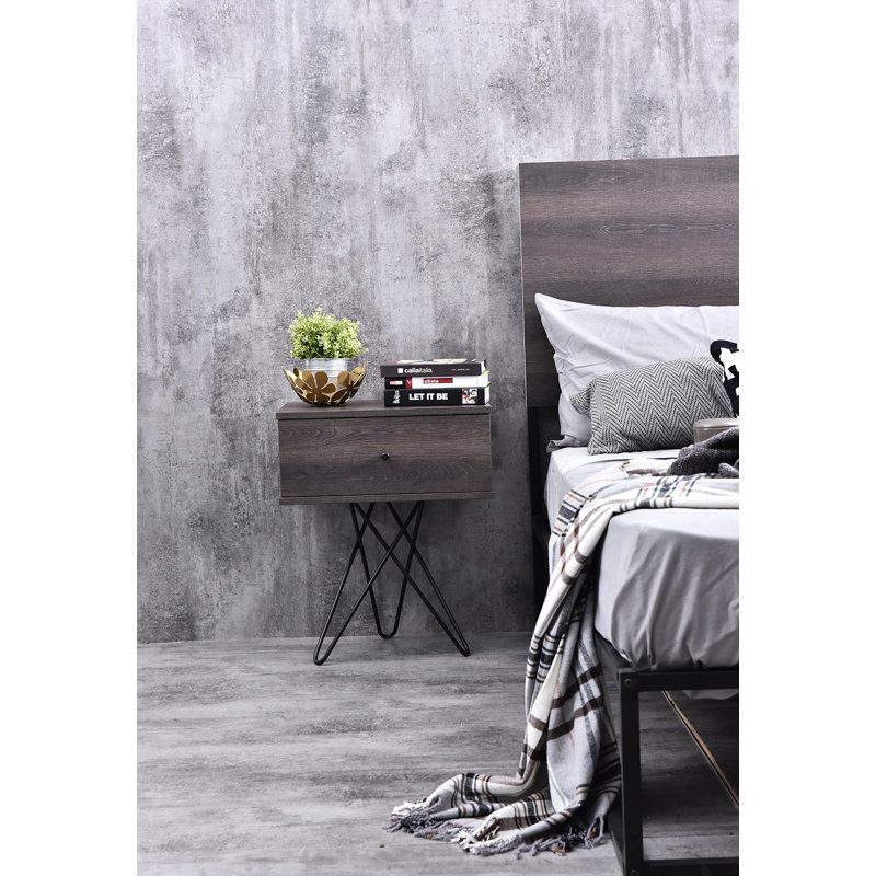 Prewitt 50.2 cm W Bedside Table, Black/Antico Wenge
