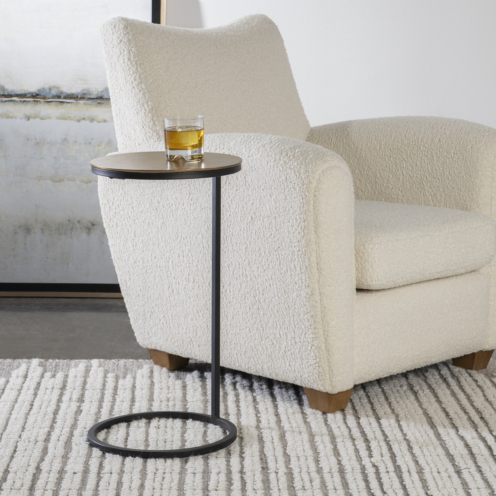 Addie C Table End Table, Antique Gold Top/Black Base