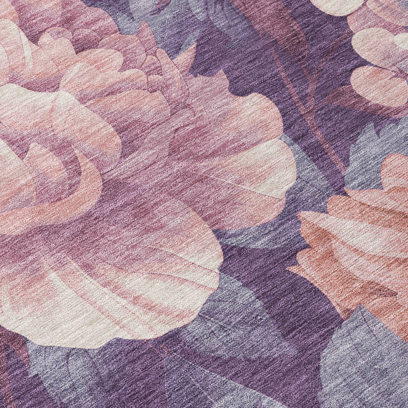 Floral Red and Purple Synthetic Washable Area Rug 3' x 5'
